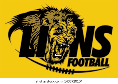 lions football team design with mascot head for school, college or league