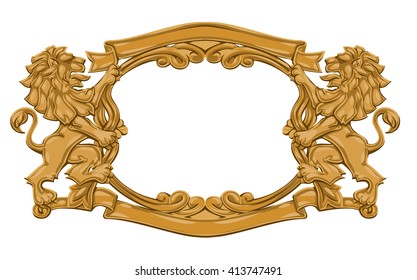 Lions and gold frame vector