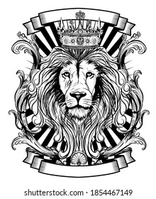 Lion's head blazon with crown - vector illustration 
