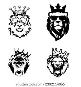 a lion's head with a crown. Vector sticker set