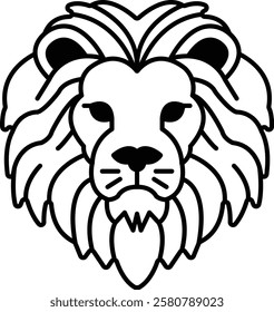 A lion's head is drawn in black and white. The lion's mane is long and flowing, and the lion's eyes are large and expressive. The lion's face is the main focus of the image