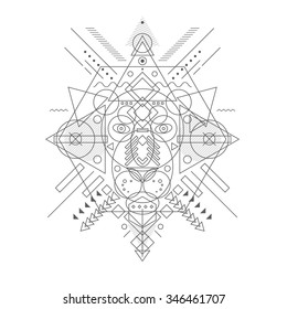 Lion's Head drawn geometric shapes, thin line.