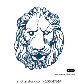 Lion's head. Hand drawn sketch illustration isolated on white background