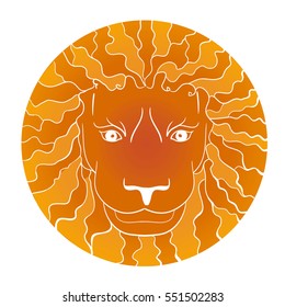 Lion's head, hand drawn, white outline. Vector illustration, design element isolated on white background.