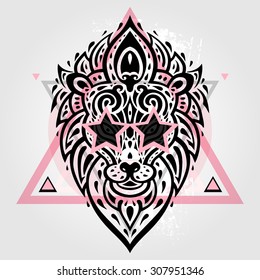 Lions head. Lion Tribal pattern. Vector illustration.