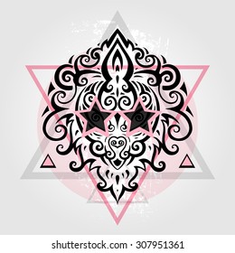 Lions head. Lion Tribal pattern. Vector illustration.