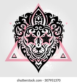 Lions head. Lion Tribal pattern. Vector illustration.