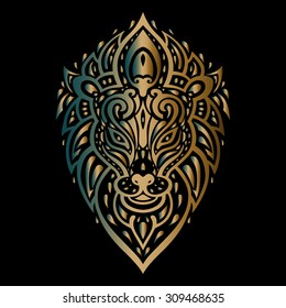 Lions head. Lion Tribal pattern. Polynesian tattoo style. Vector illustration.