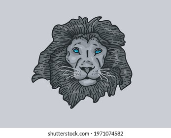 Lion's head logo in gray.  Formed with an outline.  Elegant and cool.
