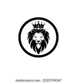 The lion's head logo with a simple silhouette and colored crown in a circle is suitable for a simple and modern logo design