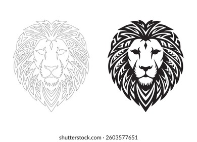 Lion's Head Logo in a Tribal Style. Fully editable Flat and Outline.