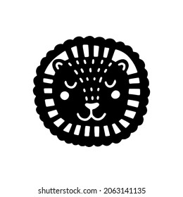 Lion's head in Scandinavian style. A wild animal isolated on a white background. The king of beasts.