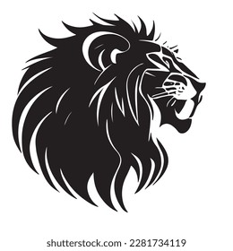 Lions head sketch closeup. Also good for tattoo and logo. Editable vector monochrome image with high details isolated on white background