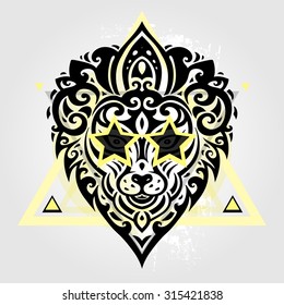 Lions head Tribal pattern. Polynesian tattoo style. Vector illustration.