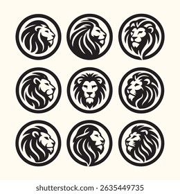 lions heads black and white ink sketch silhouettes