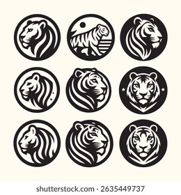 lions heads black and white ink sketch silhouettes