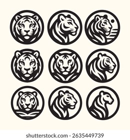lions heads black and white ink sketch silhouettes