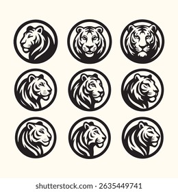 lions heads black and white ink sketch silhouettes