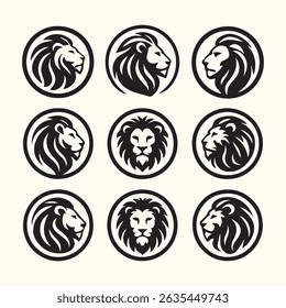 lions heads black and white ink sketch silhouettes