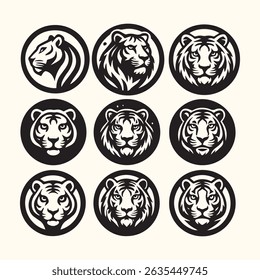 lions heads black and white ink sketch silhouettes
