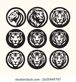 lions heads black and white ink sketch silhouettes