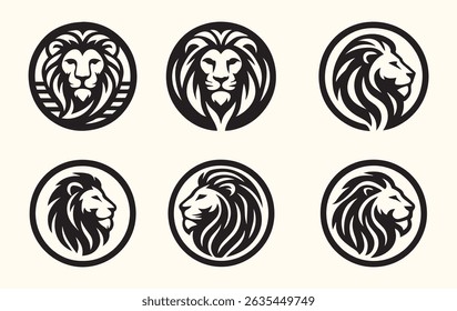lions heads black and white ink sketch silhouettes
