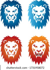 Cabezas de león diseño plano vectorial con gradiente azul y naranja