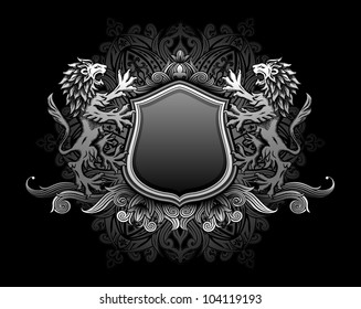 Lions holding shield insignia