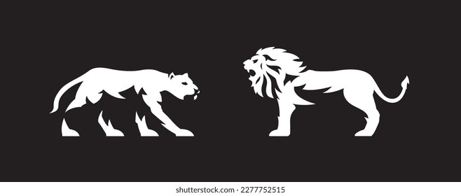 Lions illustration. Male lion and female lion illustrations. Vector lions design. Lion mascot logos, lion logo set.