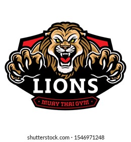 Lions Muay Thai Gym Mascot Logo In Vector Illustration