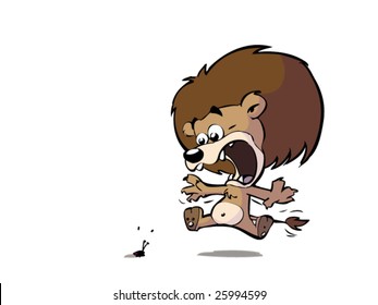 lions is scared by little insect
