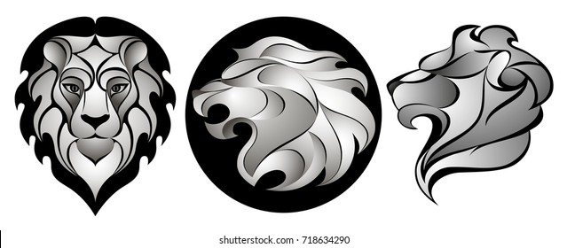 Lions set. Lion head logo. Stock vector illustration