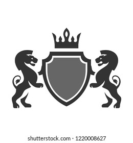 Lions and shield with crown emblem on a white background EPS8