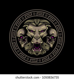 Lions and skull with circle illustration