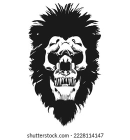 lions skull hand drawn vector clip art black and white
