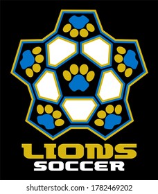 lions soccer team design with paw prints for school, college or league