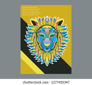 Lions - sport team logo template. Lion head on the shield. T-shirt graphic, badge, emblem, sticker. - Vector 