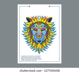 Lions - sport team logo template. Lion head on the shield. T-shirt graphic, badge, emblem, sticker. - Vector 