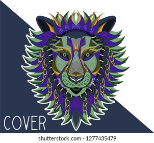 Lions - sport team logo template. Lion head on the shield. T-shirt graphic, badge, emblem, sticker. - Vector 