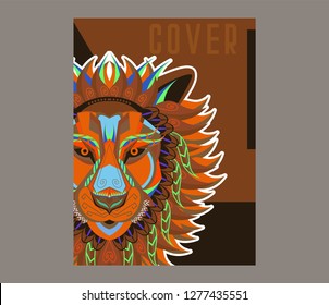 Lions - sport team logo template. Lion head on the shield. T-shirt graphic, badge, emblem, sticker. - Vector 