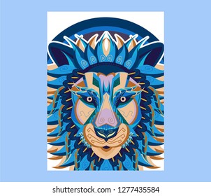 Lions - sport team logo template. Lion head on the shield. T-shirt graphic, badge, emblem, sticker. - Vector 