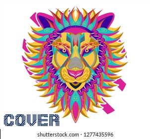 Lions - sport team logo template. Lion head on the shield. T-shirt graphic, badge, emblem, sticker. - Vector 