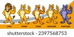 lions tiger puma leopard panther cartoon mascot set with good hand and pointing finger