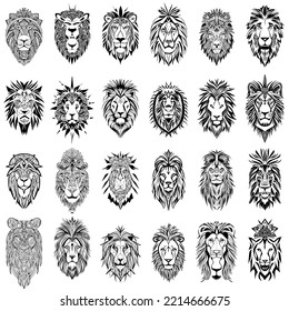 Lions Tribal Tattoo Design Vector Detailed Set