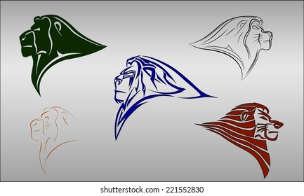 lions/set of different stylized lions head