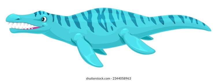 Caricatura divertida de los dinosaurios de Liopleurodon. Mar prehistórico Reptile de Liopleurodon, dinosaurio marino o lagarto submarino de la era Jurásico mascota vectorial aislada. Personaje alegre de animales marinos extintos