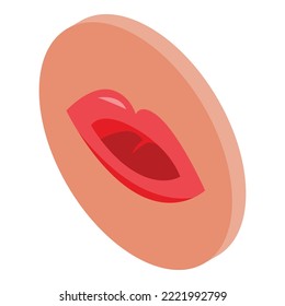 Icono de articulación de labios vector isométrico. Discurso de la boca. Cómic de sonido