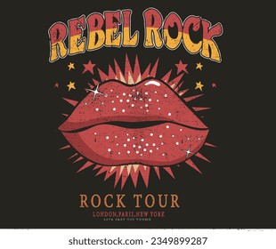 Lip artwork. Rebel rock  t-shirt design. Rock and roll vector graphic print design for apparel, stickers, posters, background and others. Music poster.