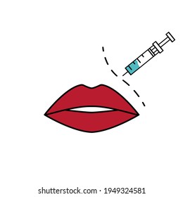 lip augmentation icon, contour plastic, nasolabial fold, vector on a white background