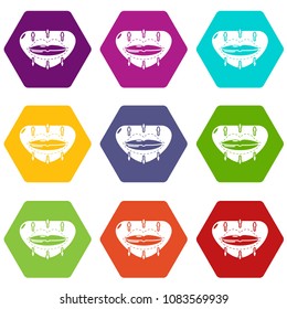 Lip augmentation icons 9 set coloful isolated on white for web